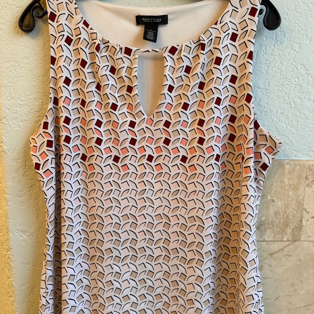 White House Black Market Women's Geometric Print Blouse - Red, Black, and White